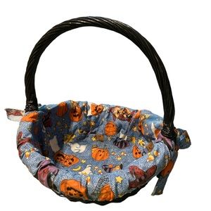 Primitive Country Black Halloween Basket Fabric Lined Cottagecore Ghost